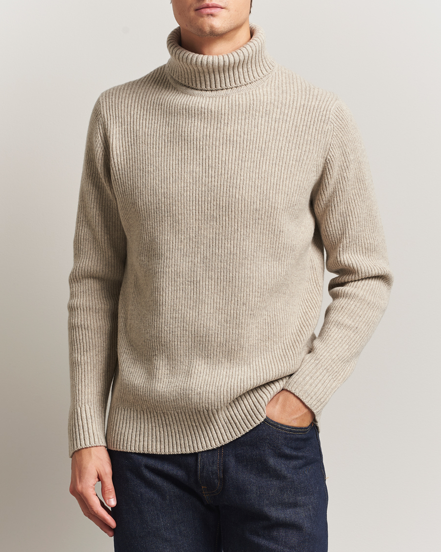 Men | Sweaters & Knitwear | Charles Tyrwhitt | Chunky Merino Roll Neck Oatmeal