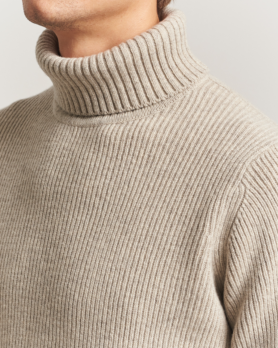 Men | Sweaters & Knitwear | Charles Tyrwhitt | Chunky Merino Roll Neck Oatmeal