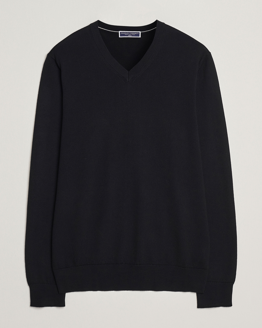 Men | Sweaters & Knitwear | Charles Tyrwhitt | Pure Merino V-Neck Jumper Black