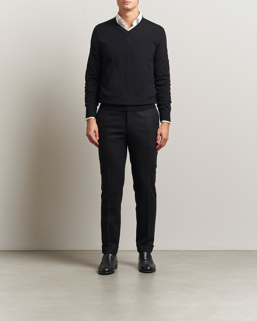 Men | Sweaters & Knitwear | Charles Tyrwhitt | Pure Merino V-Neck Jumper Black