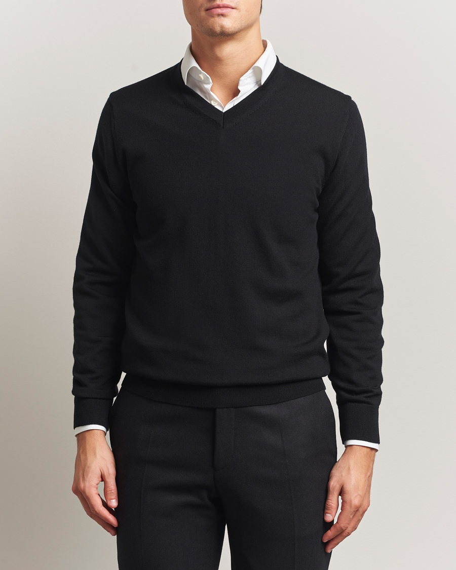 Men | Sweaters & Knitwear | Charles Tyrwhitt | Pure Merino V-Neck Jumper Black