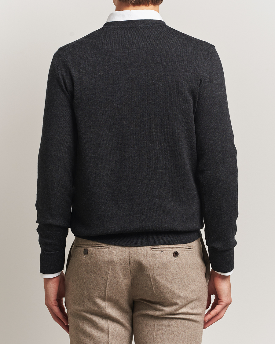 Men | Sweaters & Knitwear | Charles Tyrwhitt | Pure Merino V-Neck Jumper Dark Charcoal