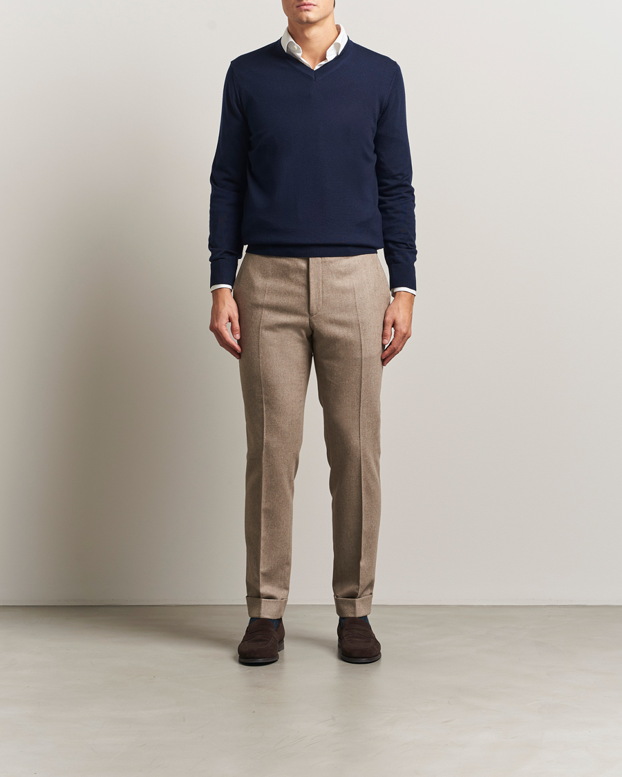 Men | Sweaters & Knitwear | Charles Tyrwhitt | Pure Merino V-Neck Jumper Navy