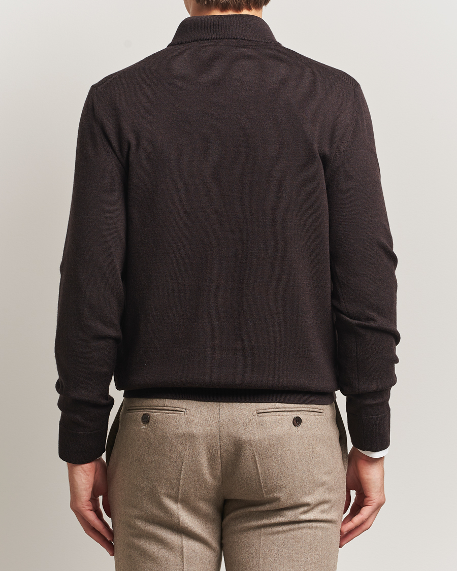 Men | Sweaters & Knitwear | Charles Tyrwhitt | Pure Merino Zip Neck Jumper Chocolate Brown
