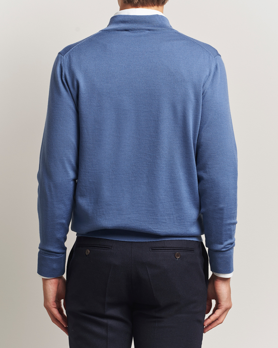 Men | Sweaters & Knitwear | Charles Tyrwhitt | Pure Merino Zip Neck Jumper Steel Blue