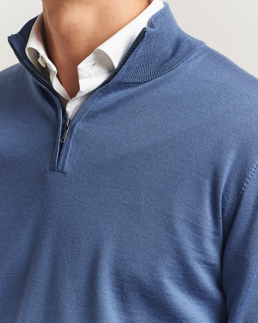 Men | Sweaters & Knitwear | Charles Tyrwhitt | Pure Merino Zip Neck Jumper Steel Blue