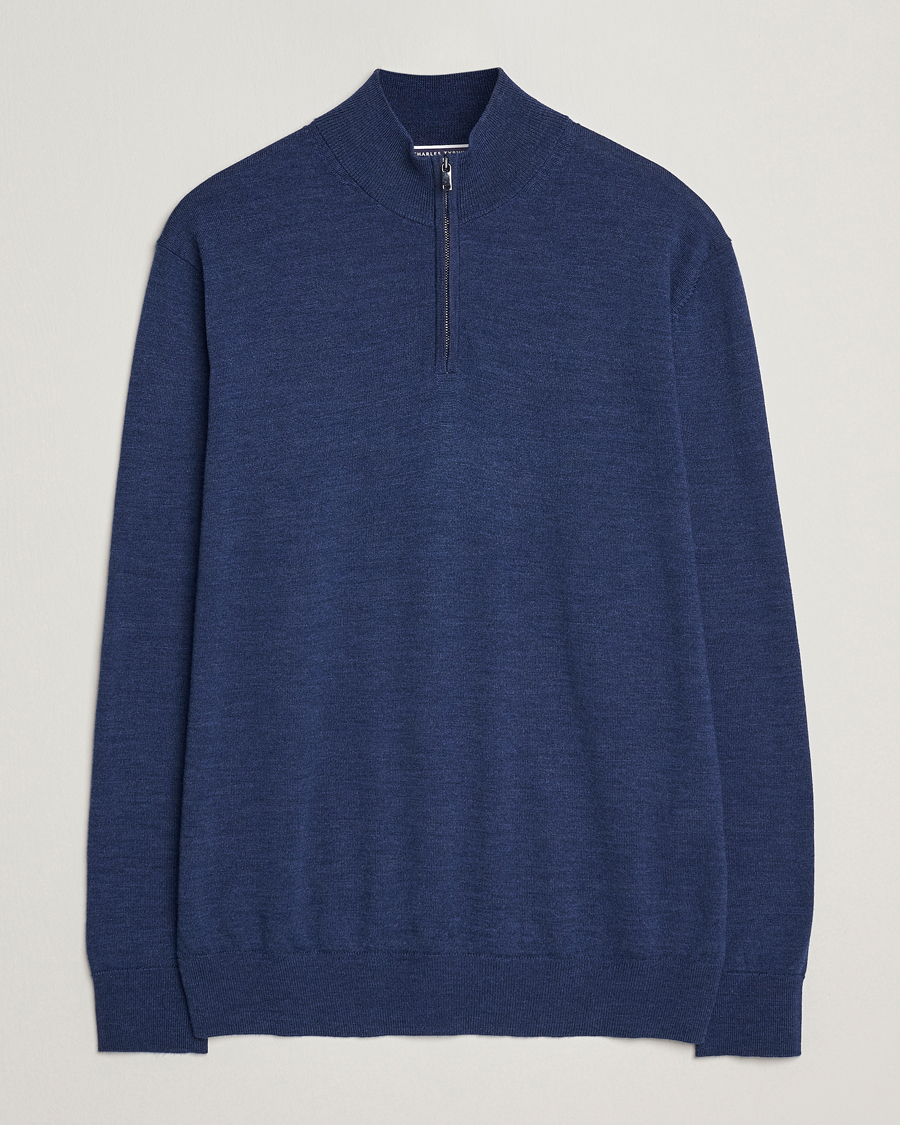 Men | Sweaters & Knitwear | Charles Tyrwhitt | Pure Merino Zip Neck Jumper Ink Blue