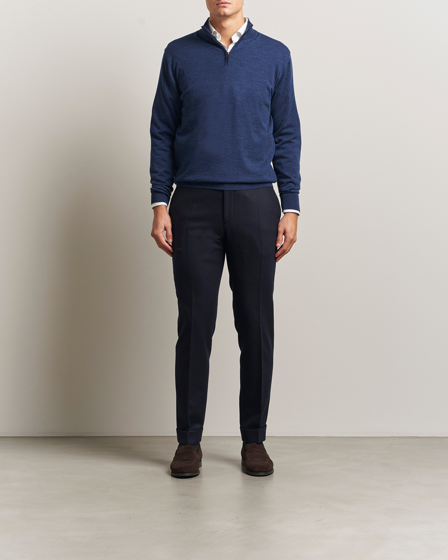 Men | Sweaters & Knitwear | Charles Tyrwhitt | Pure Merino Zip Neck Jumper Ink Blue