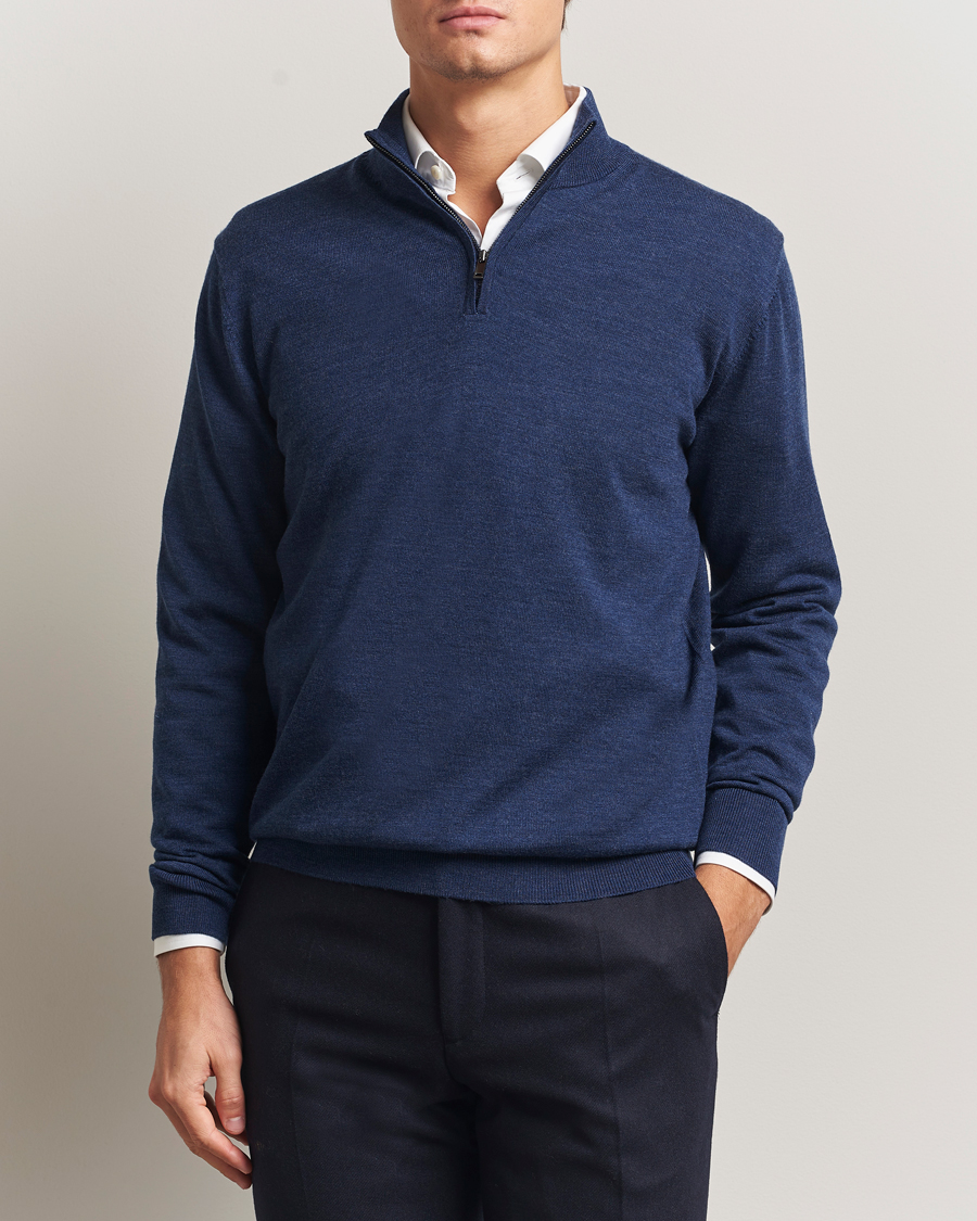 Men | Sweaters & Knitwear | Charles Tyrwhitt | Pure Merino Zip Neck Jumper Ink Blue