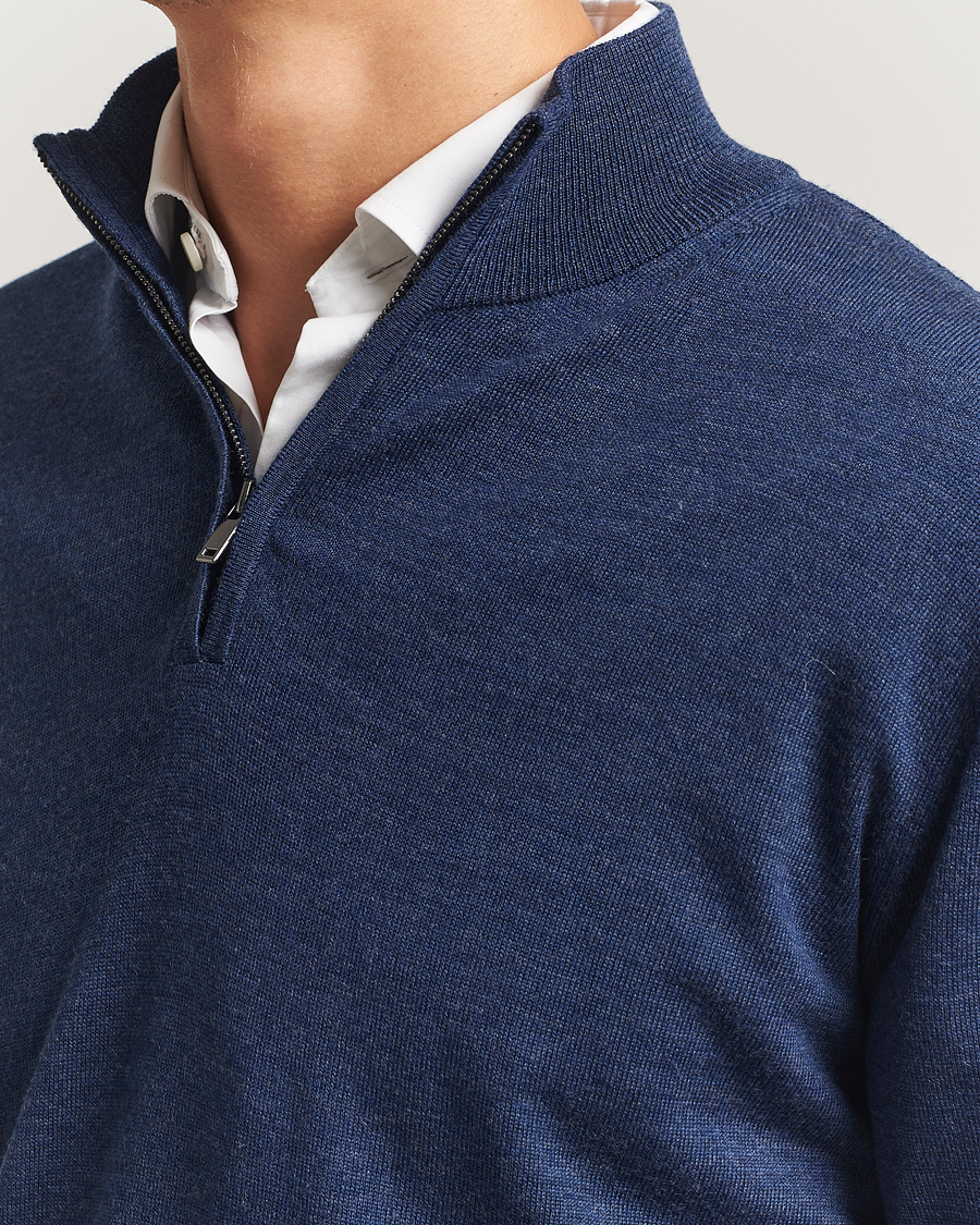 Men | Sweaters & Knitwear | Charles Tyrwhitt | Pure Merino Zip Neck Jumper Ink Blue