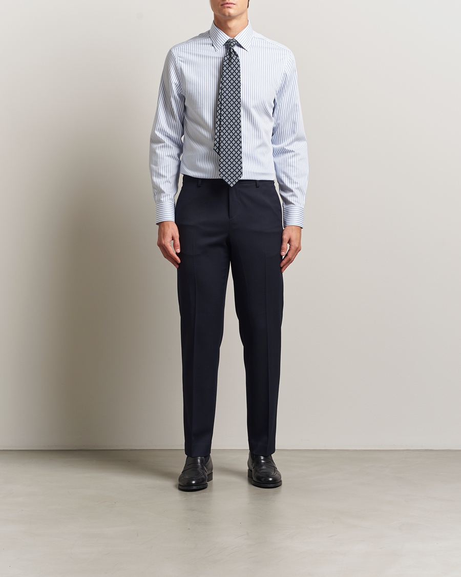 Men | Shirts | Charles Tyrwhitt | Slim Fit Non Iron Striped Twill Cut Away Shirt White/Sky