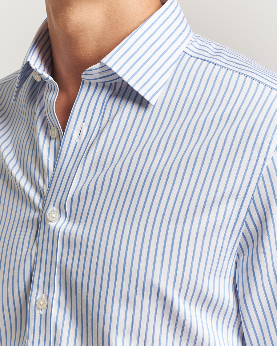 Men | Shirts | Charles Tyrwhitt | Slim Fit Non Iron Striped Twill Cut Away Shirt White/Sky