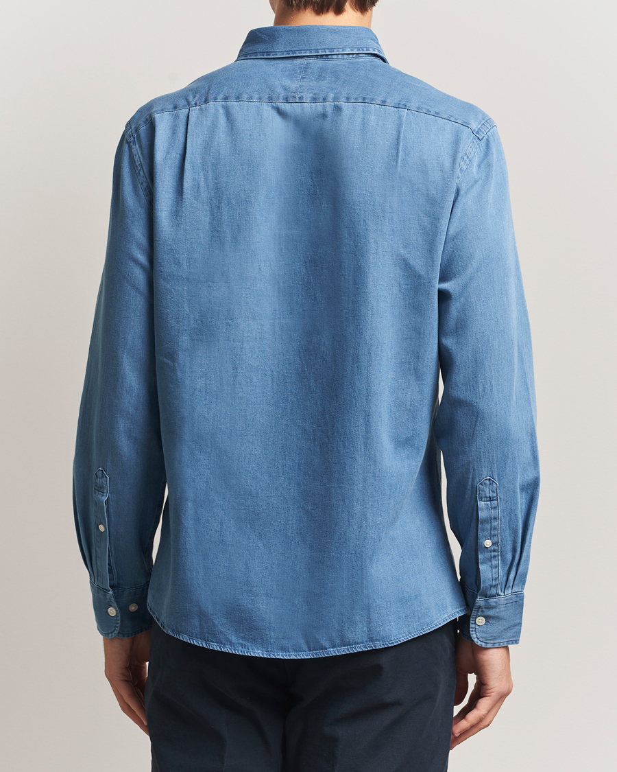 Men | Shirts | Charles Tyrwhitt | Slim Fit Button Down Denim Shirt Ocean Blue