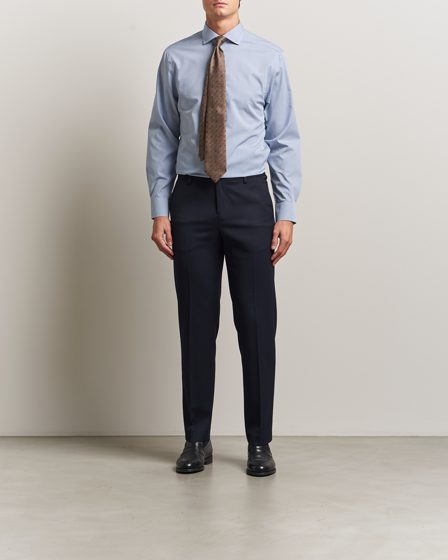 Men | Shirts | Charles Tyrwhitt | Slim Fit Non Iron Poplin Gingham Shirt Royal Blue