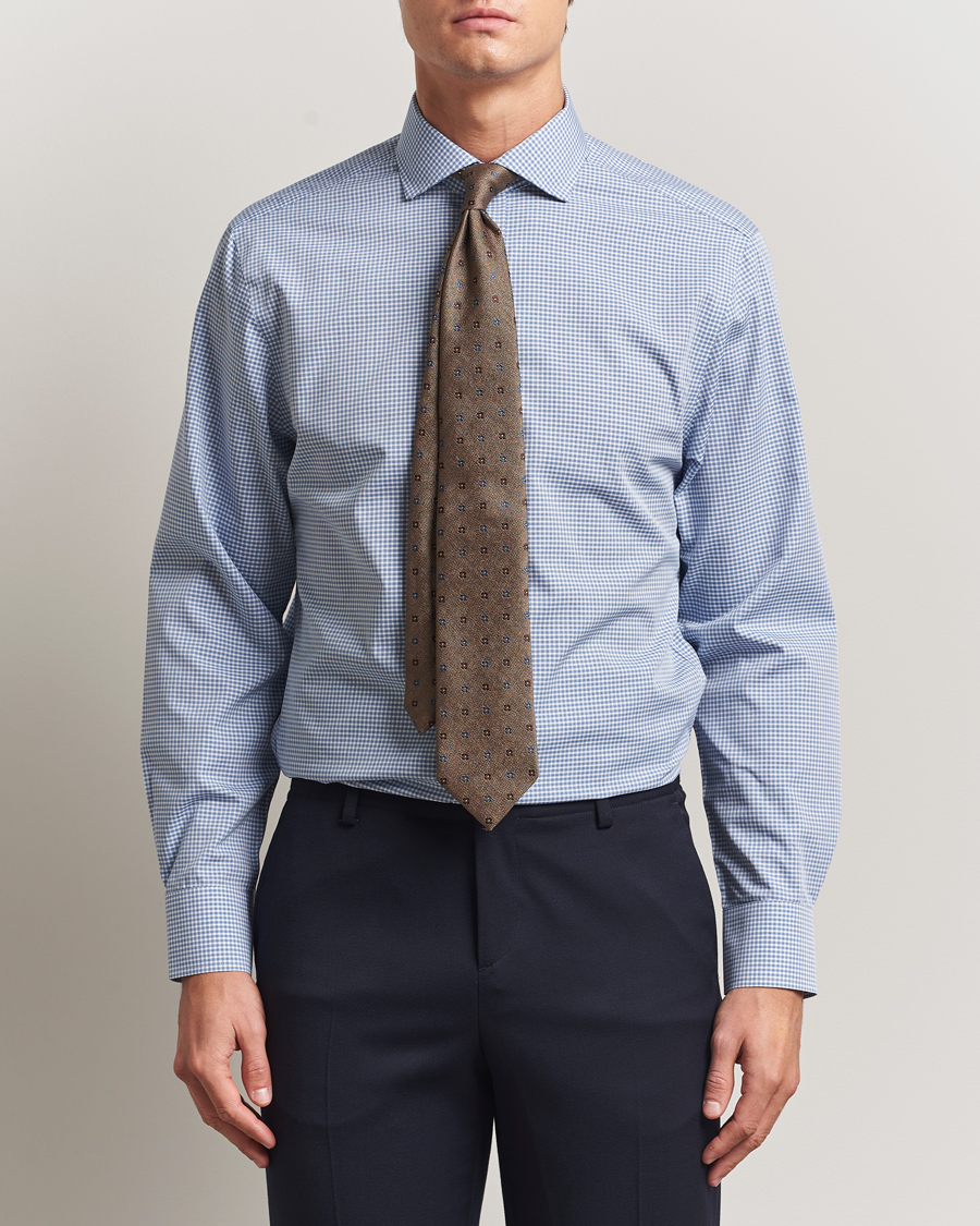 Men | Shirts | Charles Tyrwhitt | Slim Fit Non Iron Poplin Gingham Shirt Royal Blue