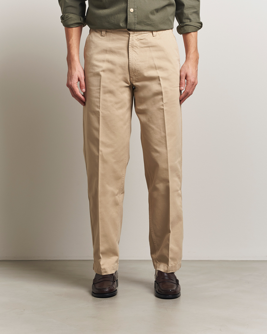Men | Trousers | Drake's | Peached Flat Front Cotton Chino Beige