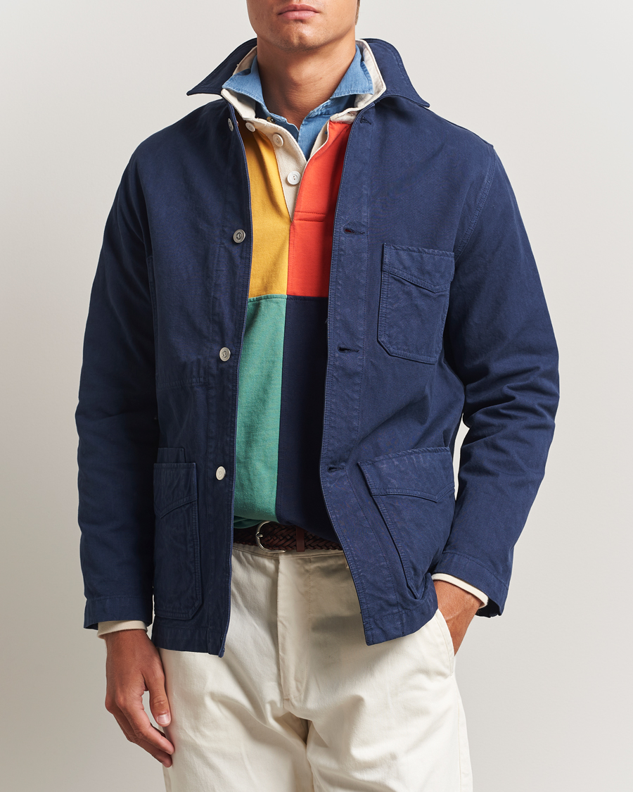 Men | Coats & Jackets | Drake's | Duck Cotton Canvas Chore Coat Navy