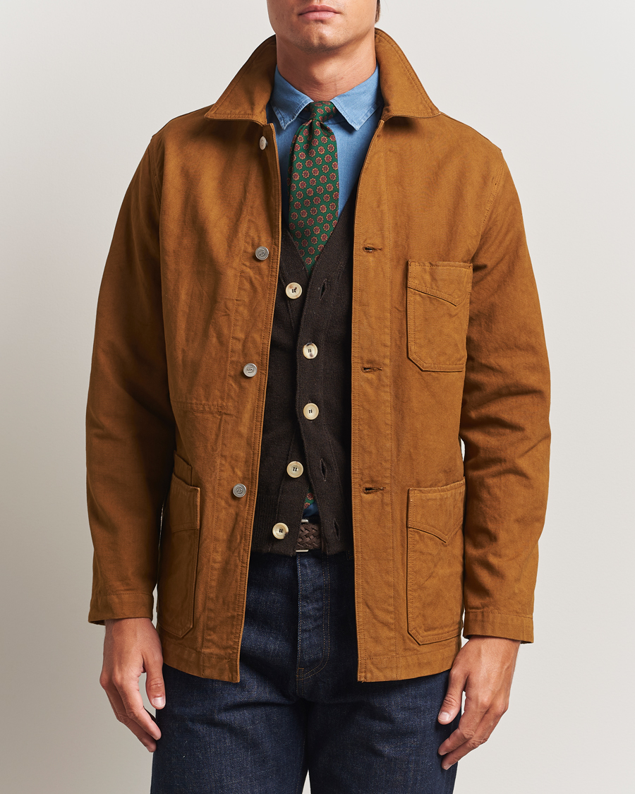 Men | Coats & Jackets | Drake's | Duck Cotton Canvas Chore Coat Tobacco