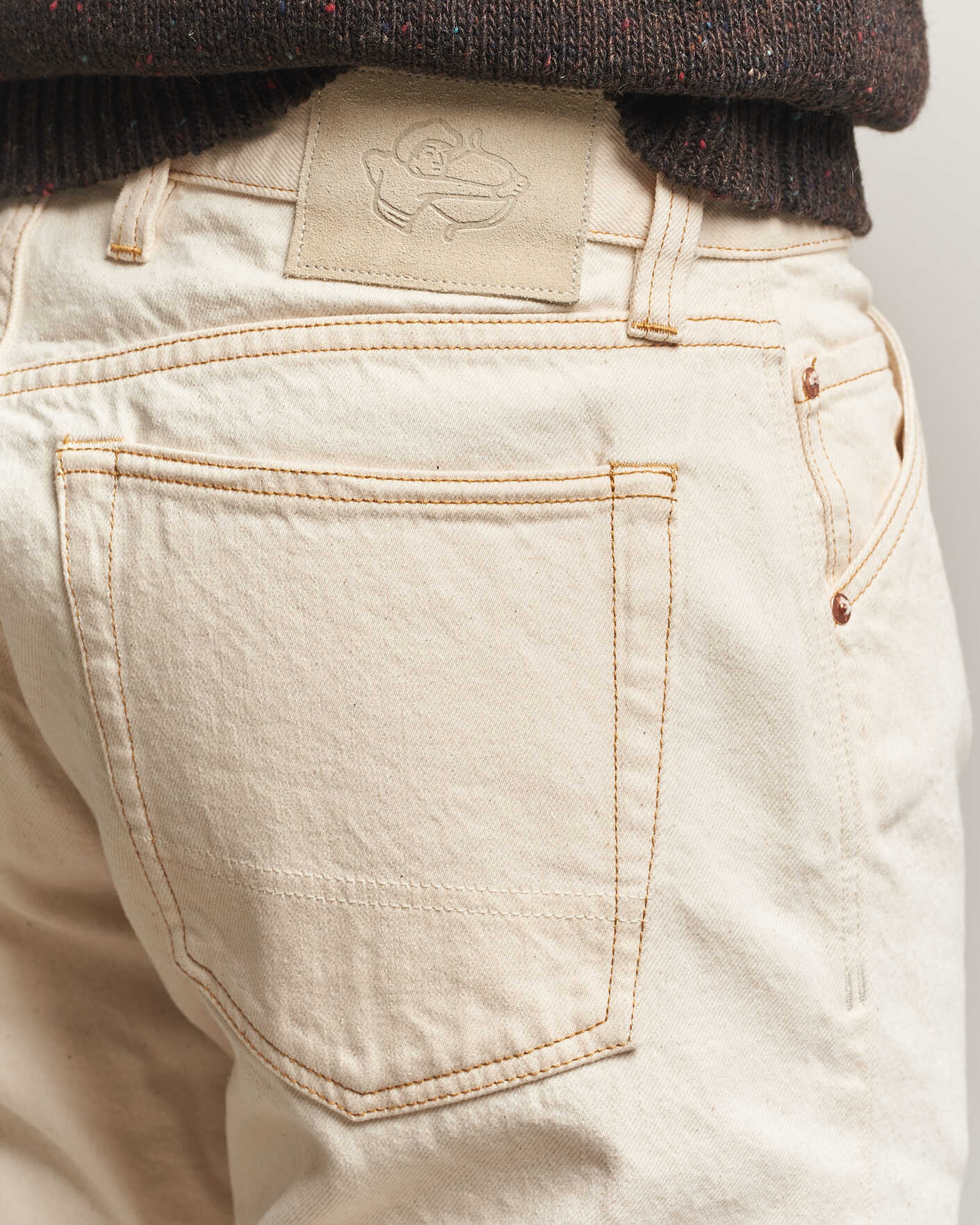 Men | Jeans | Drake's | 5-Pocket Heavy Cotton Jeans Ecru