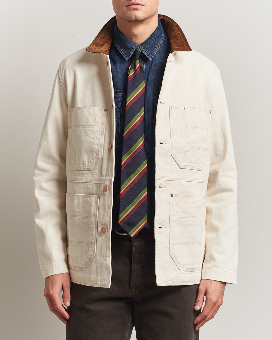 Men | Coats & Jackets | Drake's | Denim Welder Jacket Ecru