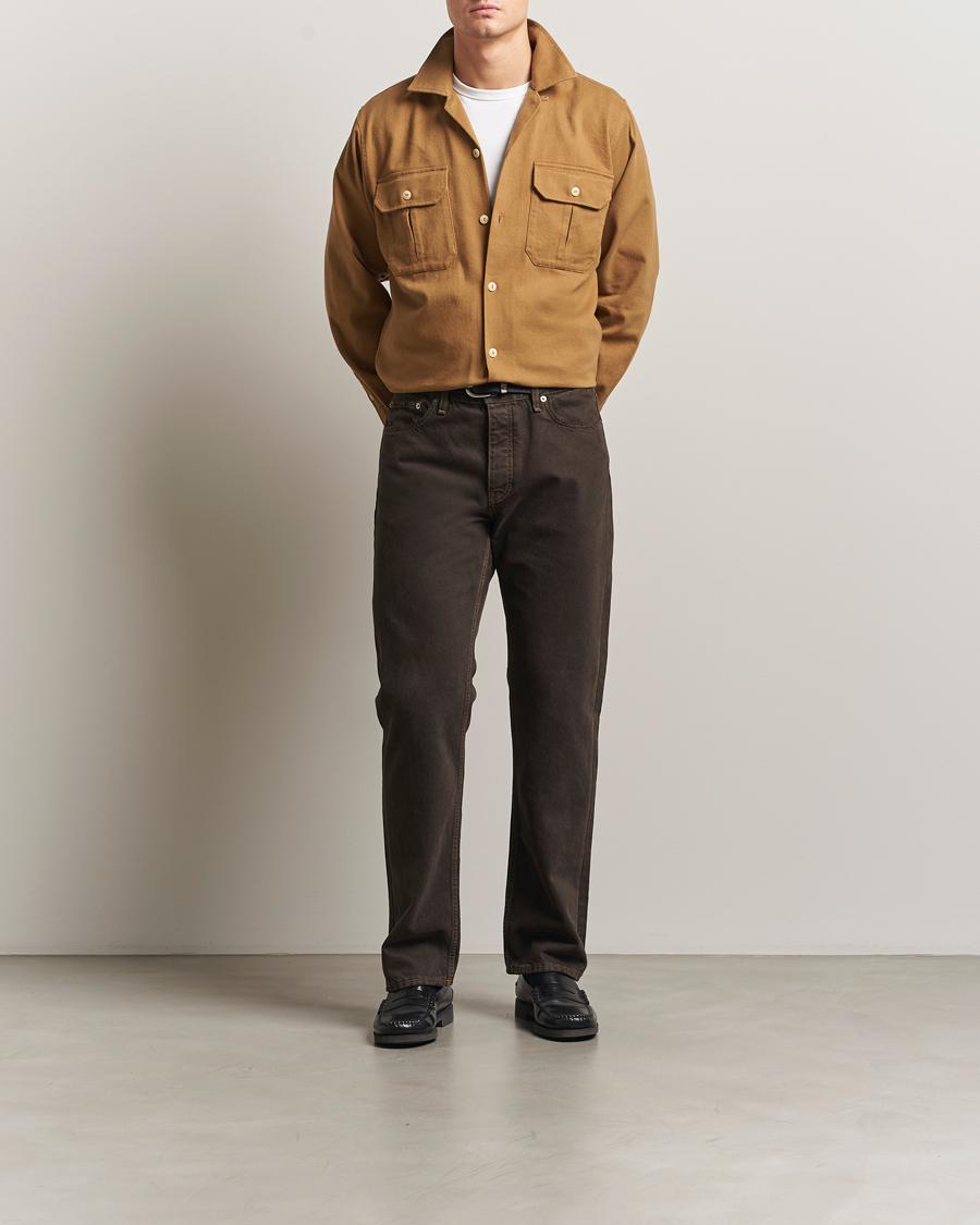 Men | Shirts | Drake's | Brushed Twill Camp Collar Shirt Sand