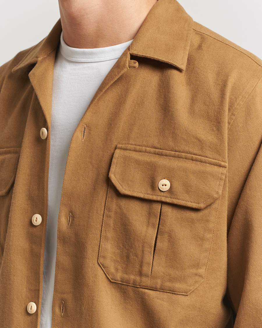 Men | Shirts | Drake's | Brushed Twill Camp Collar Shirt Sand