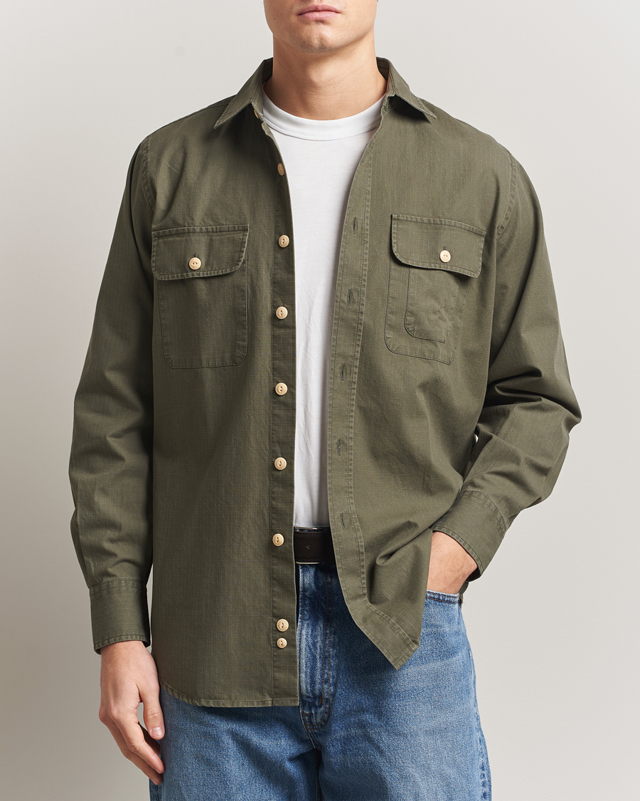 Men | Shirts | Drake's | Ripstop Work Shirt Green