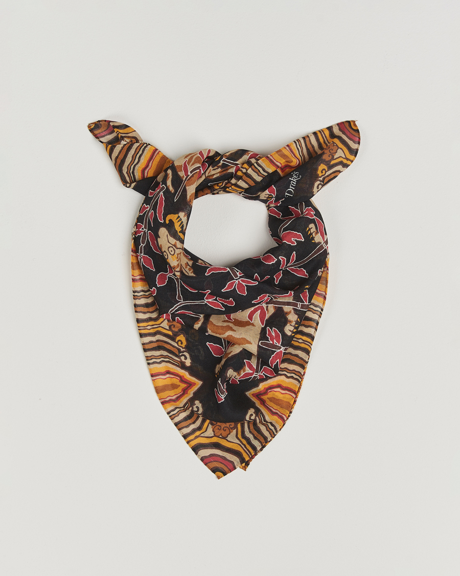 Men | Dress Scarves | Drake's | Tiger Bandana Black