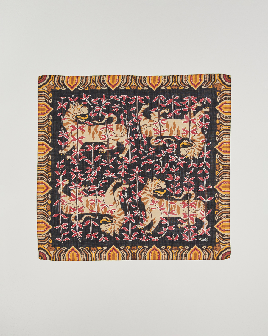 Men | Dress Scarves | Drake's | Tiger Bandana Black