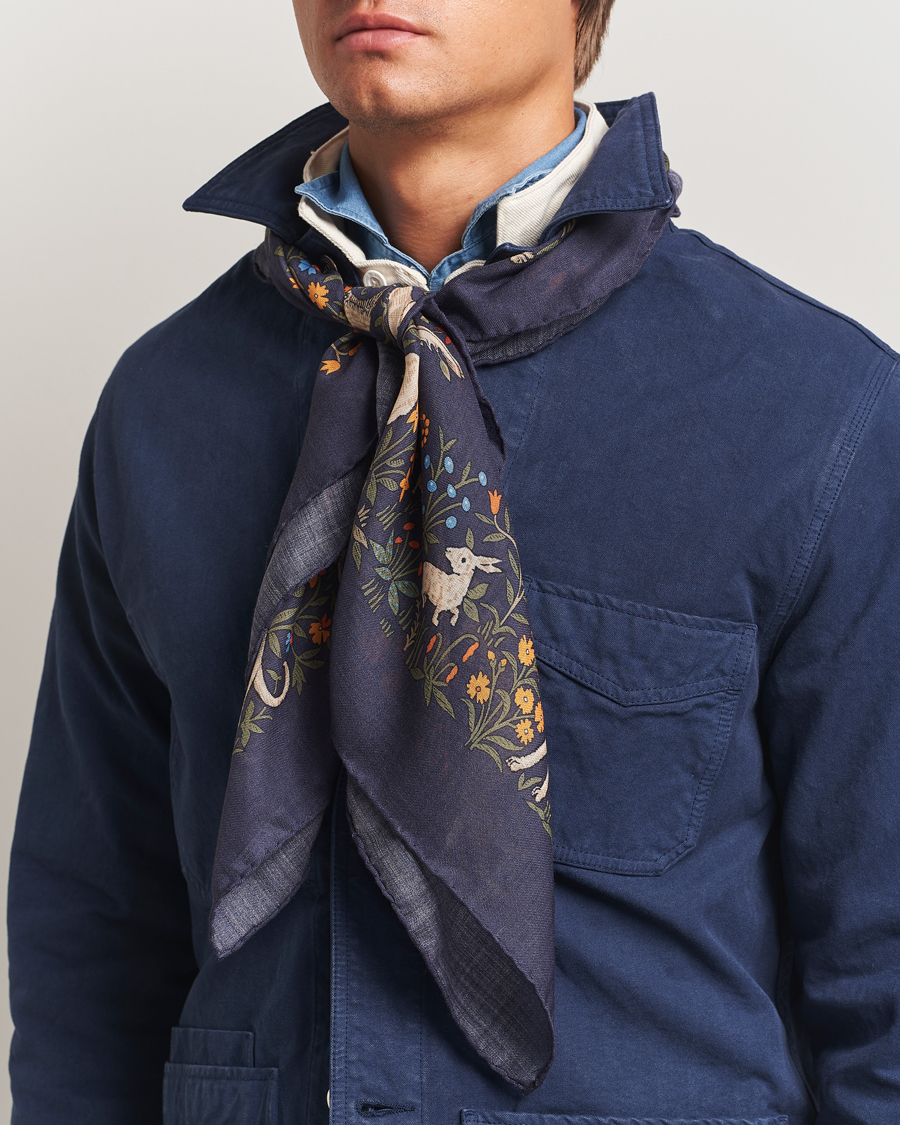 Men | Dress Scarves | Drake's | Drake'sUnicorn Garden Wool/Silk ScarfNavy