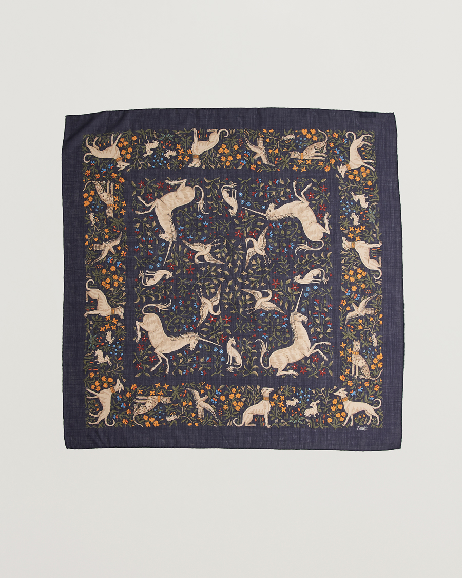 Men | Dress Scarves | Drake's | Drake'sUnicorn Garden Wool/Silk ScarfNavy