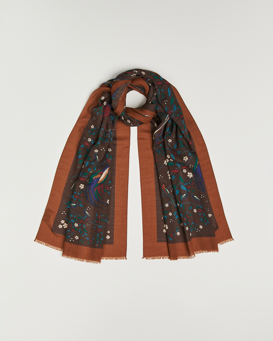 Men | Drake's Birds Of Paradise Print Scarf Brown | Drake's | Birds Of Paradise Print Scarf Brown