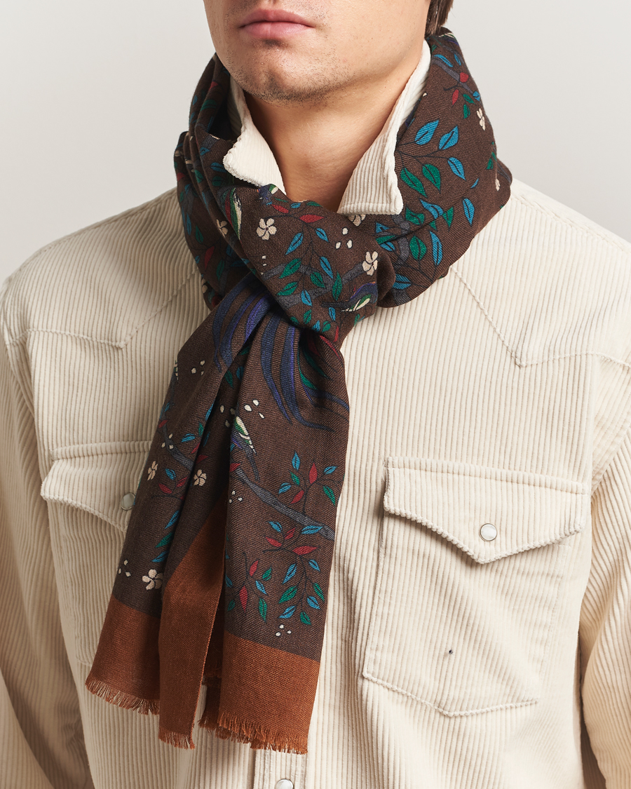 Men | Drake's Birds Of Paradise Print Scarf Brown | Drake's | Birds Of Paradise Print Scarf Brown