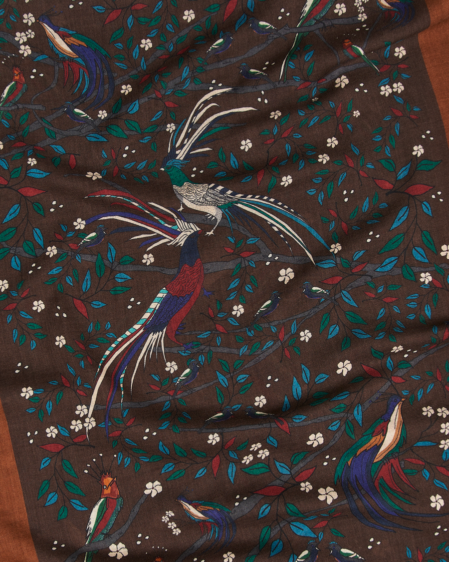 Men | Drake's Birds Of Paradise Print Scarf Brown | Drake's | Birds Of Paradise Print Scarf Brown