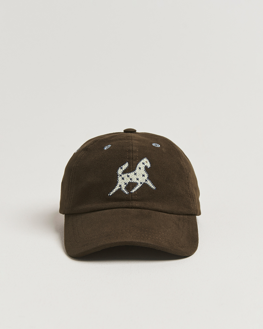 Men | Hats & Caps | Drake's | Horse Applique Moleskin Baseball Cap Brown
