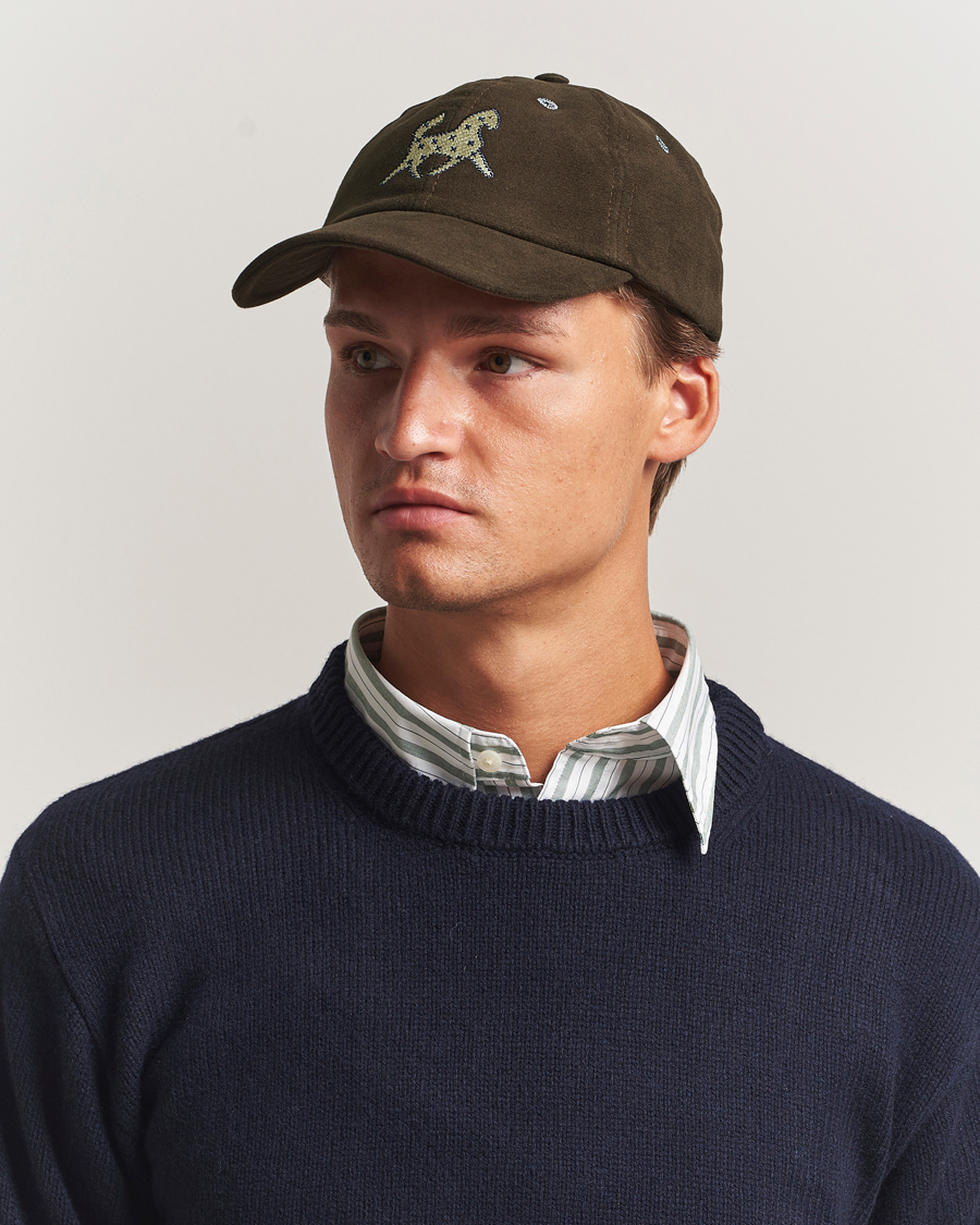 Men | Hats & Caps | Drake's | Horse Applique Moleskin Baseball Cap Brown