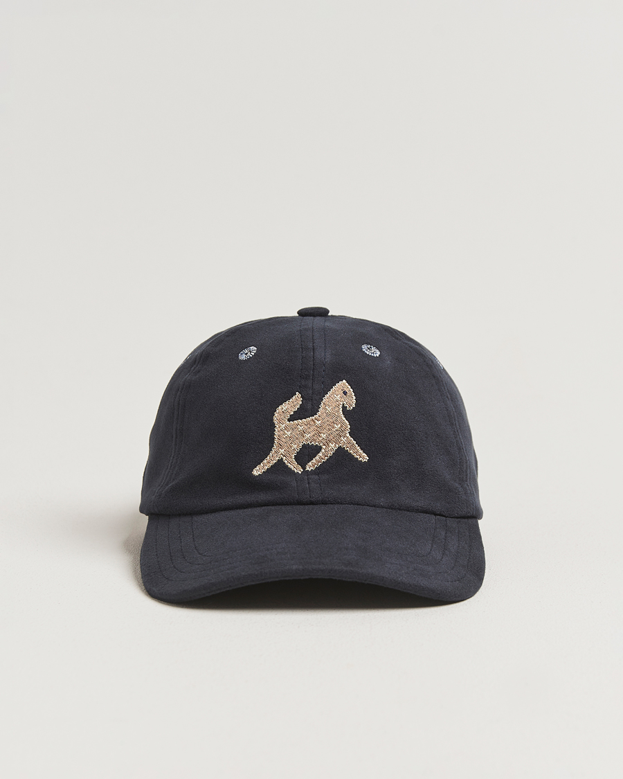 Men | Hats & Caps | Drake's | Horse Applique Moleskin Baseball Cap Navy