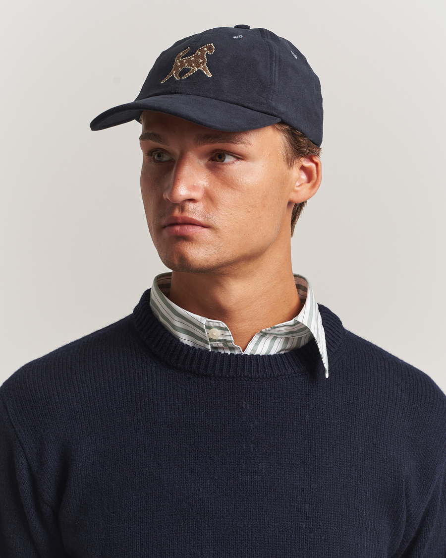 Men | Hats & Caps | Drake's | Horse Applique Moleskin Baseball Cap Navy