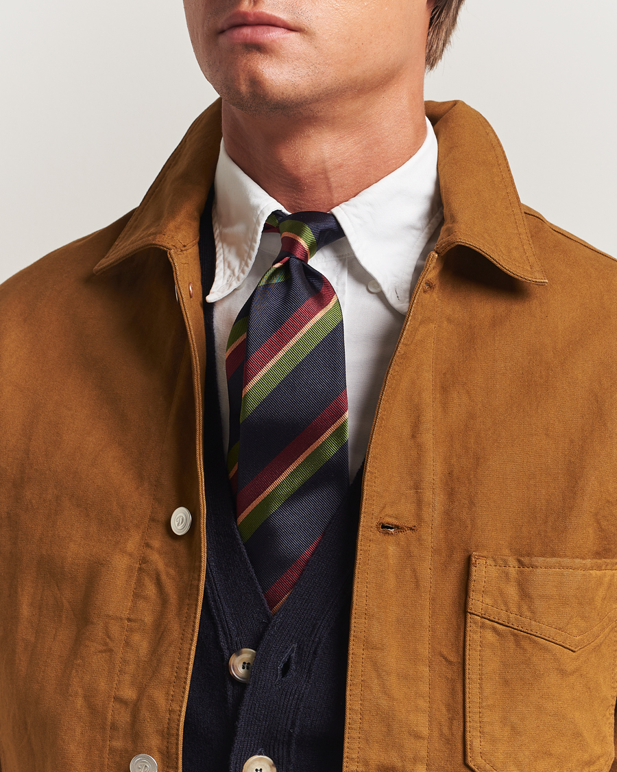Men | Ties | Drake's | Sandwitch Stripe Reppe Silk Tie Navy