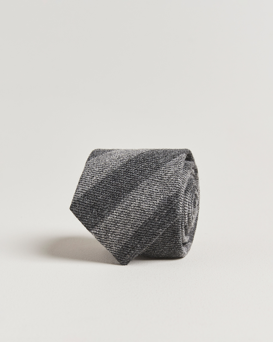 Men | Ties | Drake's | Dual Stripe Wool Tie Grey