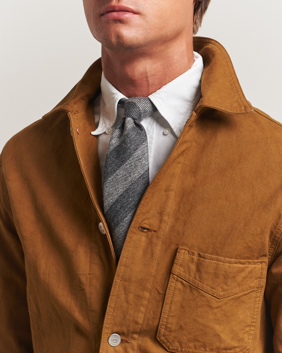 Men | Ties | Drake's | Dual Stripe Wool Tie Grey