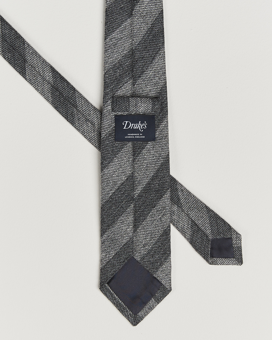 Men | Ties | Drake's | Dual Stripe Wool Tie Grey