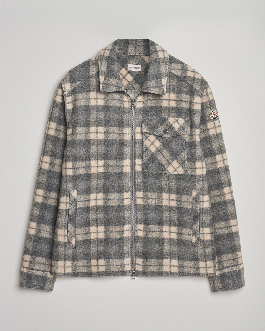 Men | Shirts | Moncler | Wool Zip Overshirt Grey Check