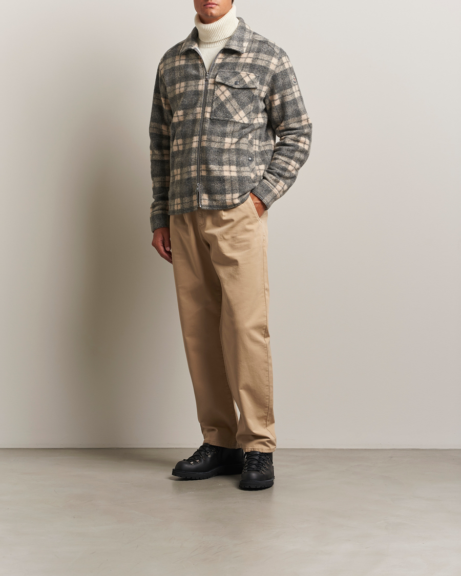 Men | Shirts | Moncler | Wool Zip Overshirt Grey Check
