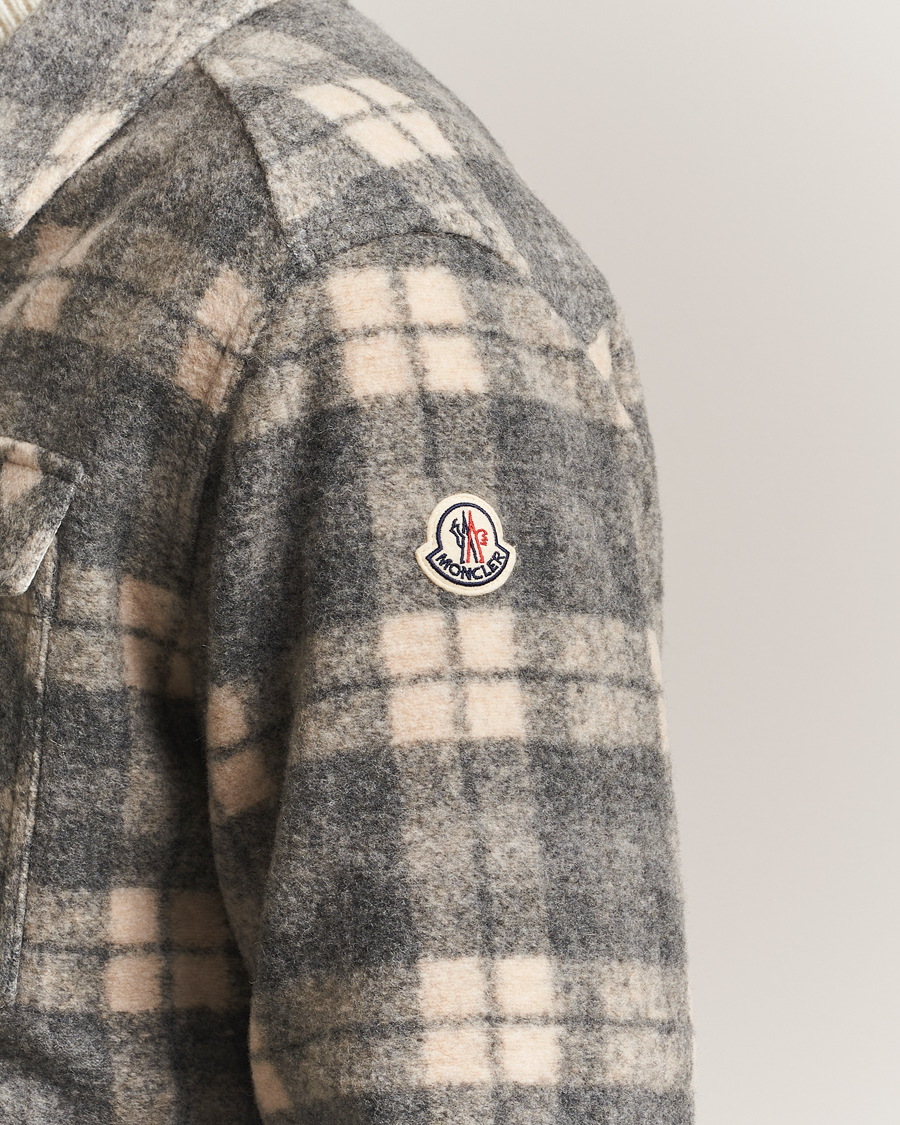 Men | Shirts | Moncler | Wool Zip Overshirt Grey Check