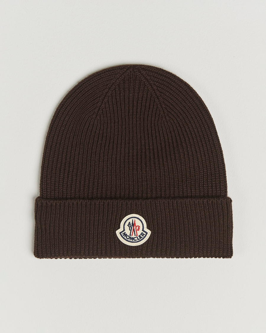Men | Moncler Rib Wool Beanie Brown | Moncler | Rib Wool Beanie Brown