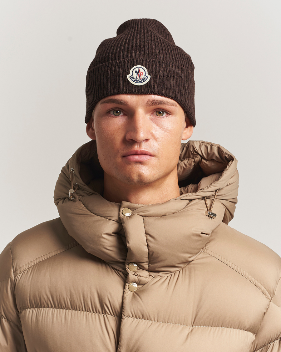 Men | Moncler Rib Wool Beanie Brown | Moncler | Rib Wool Beanie Brown