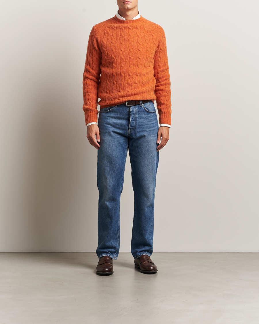 Men | Sweaters & Knitwear | Morris | Brushed Cable Sweater Orange