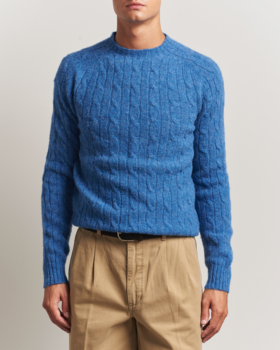 Men | Sweaters & Knitwear | Morris | Brushed Cable Sweater Blue