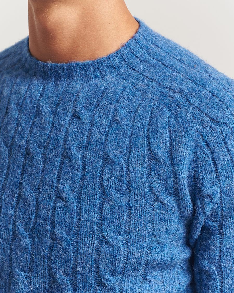 Men | Sweaters & Knitwear | Morris | Brushed Cable Sweater Blue